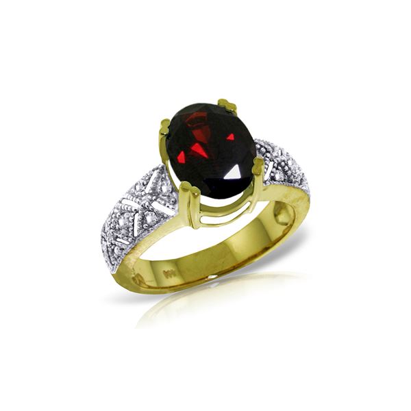 Genuine 3.2 ctw Garnet & Diamond Ring 14KT Yellow Gold - REF-114K3V