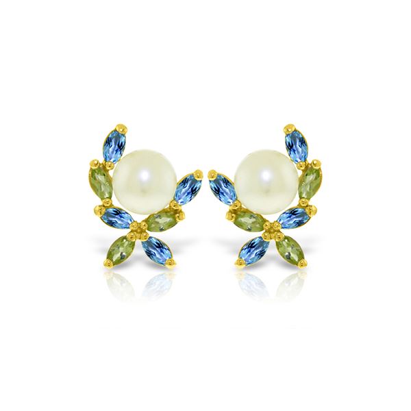 Genuine 3.25 ctw Blue Topaz & Peridot Earrings 14KT Yellow Gold - REF-30M2T