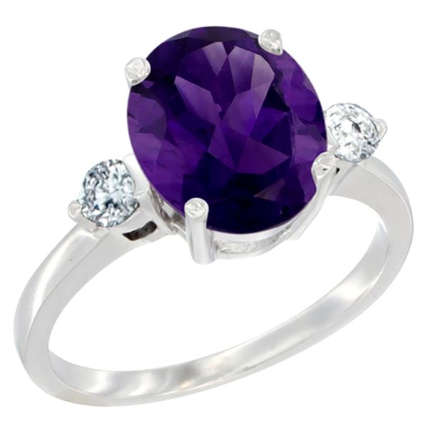 2.60 CTW Amethyst & Diamond Ring 10K White Gold - REF-62M2A