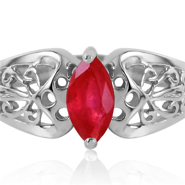 Genuine 0.20 CTW Ruby Ring 14KT White Gold - REF-48F4Z