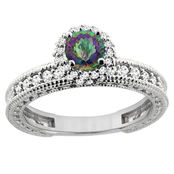0.91 CTW Mystic Topaz & Diamond Ring 14K White Gold - REF-65H9M