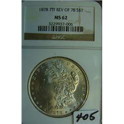 1878 7TF Rev. of 78 Morgan Silver Dollar NGC MS62