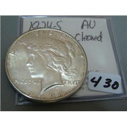 1924-S Peace Silver Dollar AU Cleaned
