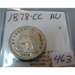 1878 Carson City Seated Liberty Quarter AU 50