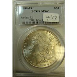 1880 Carson City Morgan Silver Dollar PCGS MS63