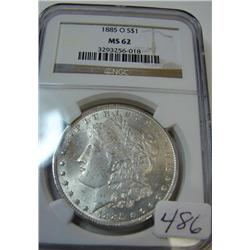 1885-O  Morgan Silver Dollar NGC MS62