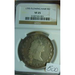 1795 Flowing Hair Silver Dollar NGC VF25 3 Leaves Variety