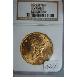 1904 $20.00 Liberty Gold Coin NGC MS62