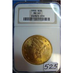 1900  $20 Liberty Gold Coin NGC MS63