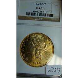 1893-S $20.00 Liberty Gold Coin NGC MS61