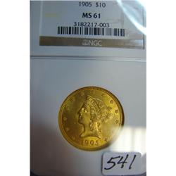 1905 $10 Liberty Gold Coin NGC MS61