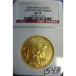 2006 $50 Buffalo Gold Coin NGC MS70 First Strikes .9999 fine