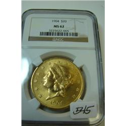 1904 $20.00 Liberty Head Gold Coin NGC MS62