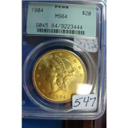 1904 $20 Liberty Gold Coin PCGS MS64