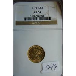 1878 $2.50 Liberty Head Gold Coin NGC AU58