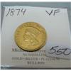 1874 $3.00 Princess Gold Coin VF