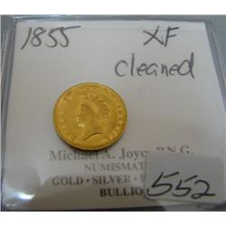 1855 $1.00 Type II Liberty Head Gold Coin XF Cleaned