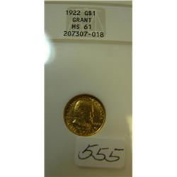 1922 $1.00 Grant Commemorative NGC MS61