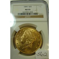 1890 $20.00 Liberty Gold Coin NGC AU55