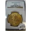 1908 No Motto $20 St. Gaudens Gold Coin NGC MS64