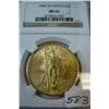 1908 No Motto $20 St. Gaudens Gold Coin NGC MS65