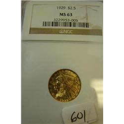 1929 $2.50 Indian Head Gold Coin NGC MS63