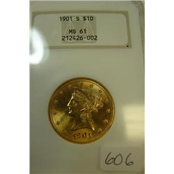 1901$10.00 Liberty Head Gold Coin NGC MS61