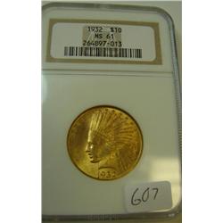 1932 $10.00 Indian Head Gold Coin NGC MS61