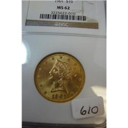 1901 $10.00 Liberty Gold Coin NGC MS62