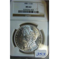1881-S Morgan Silver Dollar NGC MS62