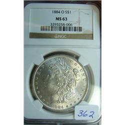 1884-O Morgan Silver Dollar NGC MS63