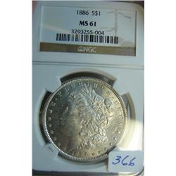 1886 Morgan Silver Dollar NGC MS61