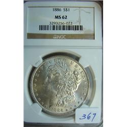 1886 Morgan Silver Dollar NGC MS62