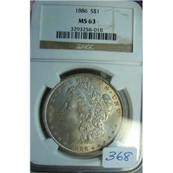 1886 Morgan Silver Dollar NGC MS63