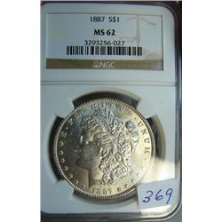 1887 Morgan Silver Dollar NGC MS62