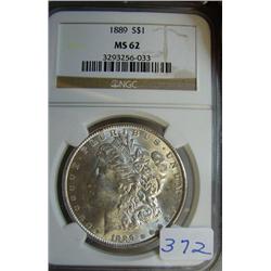 1889 Morgan Silver Dollar NGC MS62