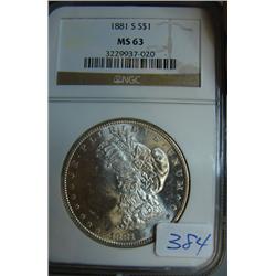 1881-S Morgan Silver Dollar NGC MS63