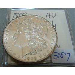 1893 Morgan Silver Dollar AU Improperly Cleaned