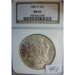 1885-O Morgan Silver Dollar NGC MS 65