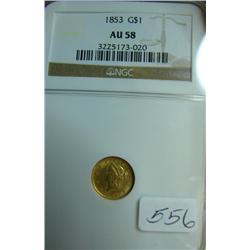 1853 $1.00 Liberty $1.00 Gold Coin NGC AU 58