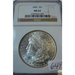 1882 Morgan Silver Dollar NGC MS62