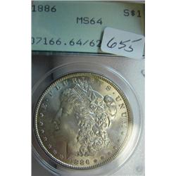 1886 Morgan Silver Dollar PCGS MS 64