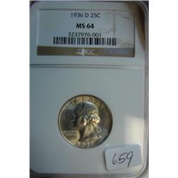 1936-D Washington Quarter NGC MS 64