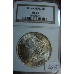 1921 Morgan Silver Dollar NGC MS 63