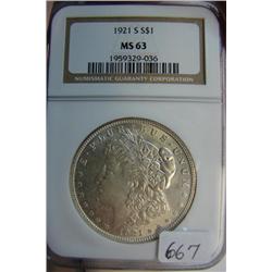 1921-S Morgan Silver Dollar NGC MS 63