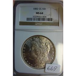 1882 Carson City Morgan Silver Dollar NGC MS 64
