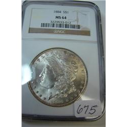 1884 Morgan Silver Dollar NGC MS 64