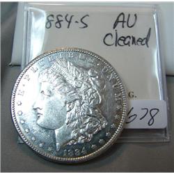 1884-S Morgan Silver Dollar AU cleaned