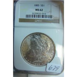 1885 Morgan Silver Dollar NGC MS 62