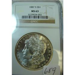 1887-S Morgan Silver Dollar NGC MS 63